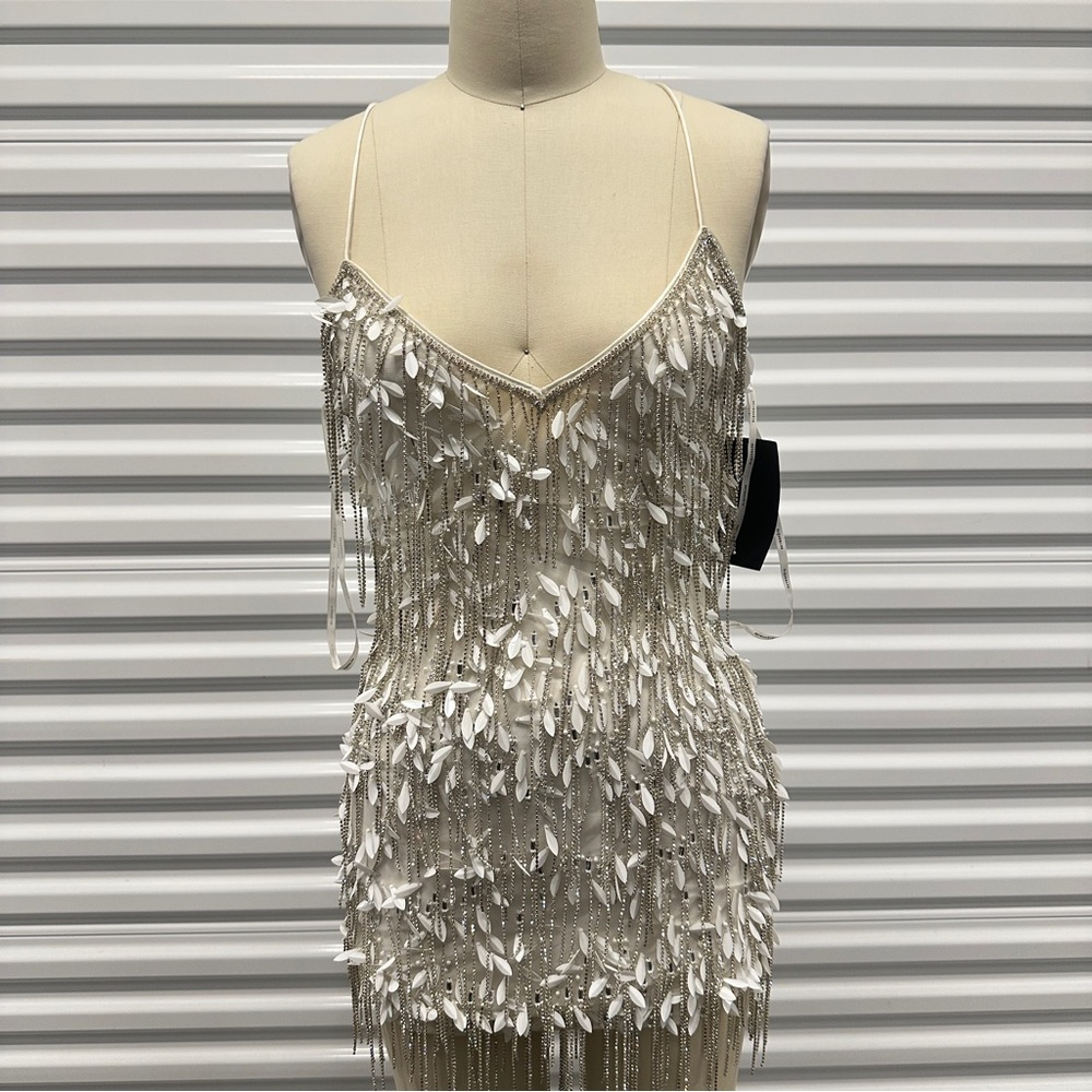 NWT Retrofete Haven Embellished Fringe White Mini Dress Crystals $998 - Picture 2 of 4